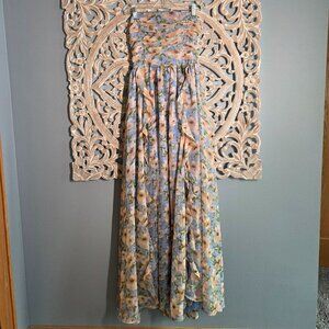 Fashion Nova Strapless Blue Floral Chiffon Dress Size Large